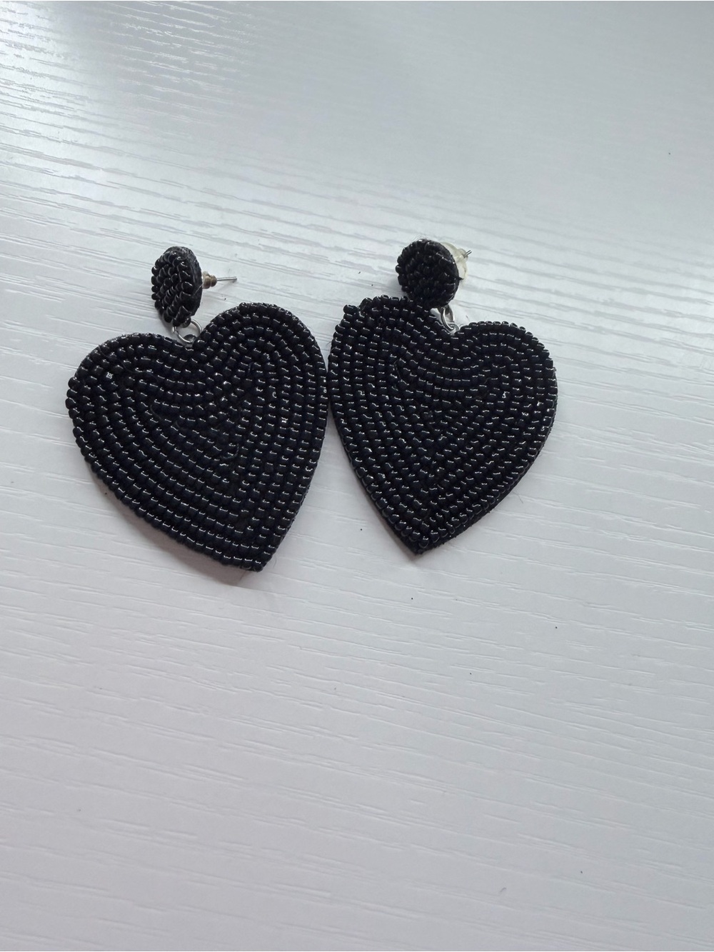Black Beaded Heart Drop Earrings - Women Jewelry